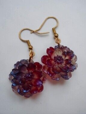 Handmade Elegant Floral Earrings Purple Red Statement Jewelry Gift Women